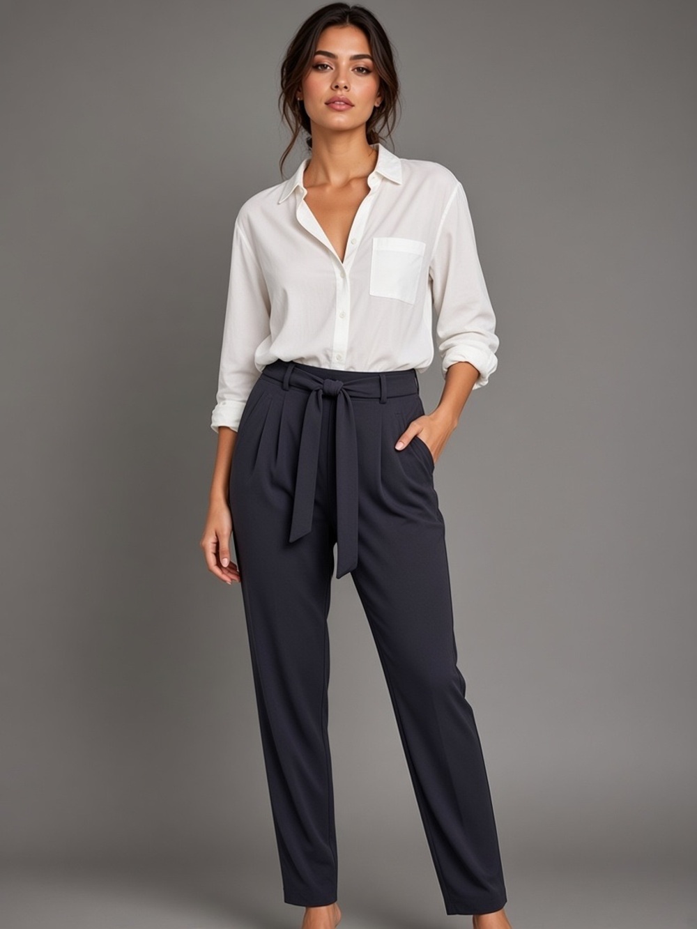 White House Black Market Modal Tapered Ankle Pants Self-Tie Waist Medium NWT